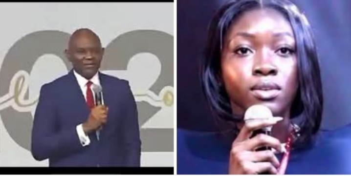 The Group Chairman of UBA,Tony Elumelu and the young in take lady she corrected