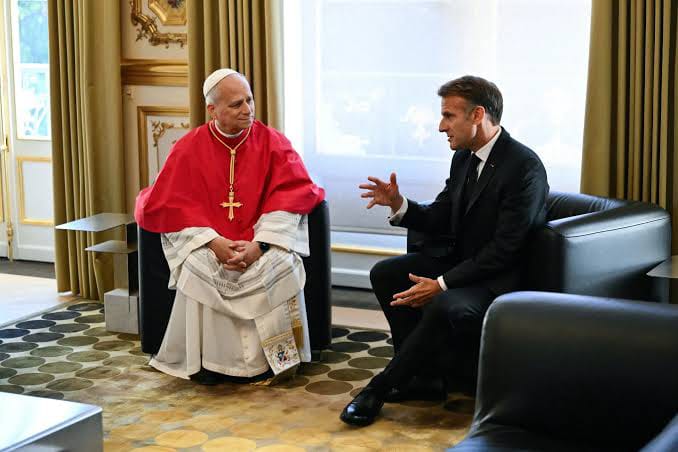 Pope Leo XIV in a meeting with French President, Emmanuel Macron in France